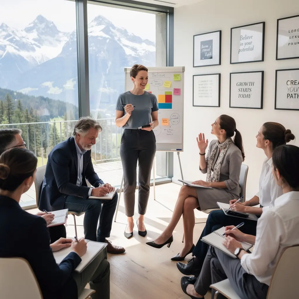 Ein Lebenscoach, der mit einem Klienten in einem Coaching-Gespräch sitzt.