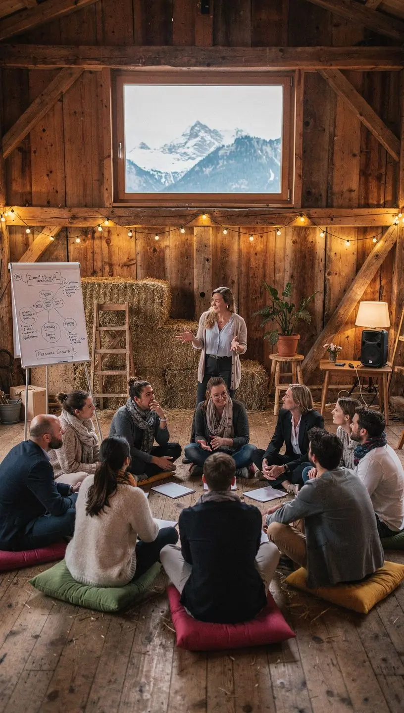 Ein Bild eines Trainers, der eine Präsentation über Coaching-Techniken vor einem interessierten Publikum hält.